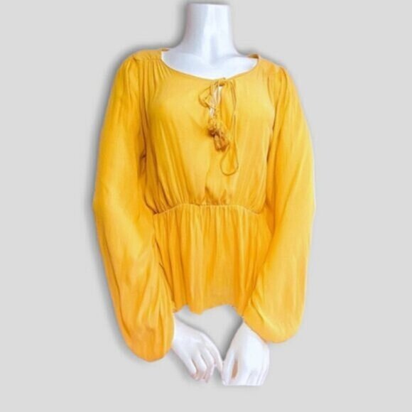 Bahamas Bohemian Tuscany Yellow Bishop Tie front Peplum Blouse- XS (looser fit) - Picture 6 of 16